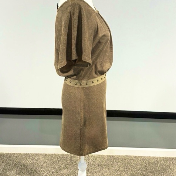 Affliction Bronze Animal Print Mini Dress Edgy Studded Waist Stretch Sz 4 NWT - Picture 9 of 12